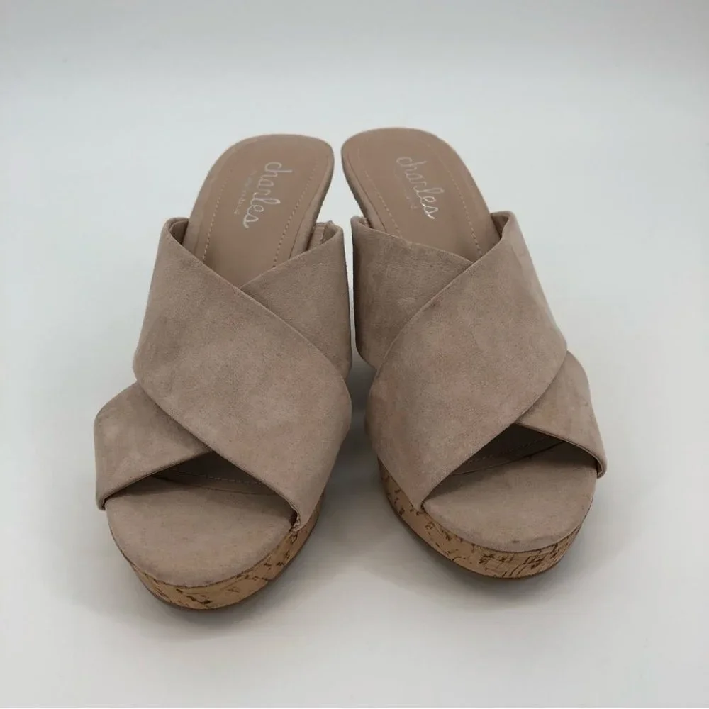 Charles David Cream Synthetic Wedges | High Heel Open Toe - Picture 4 of 7